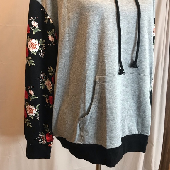 Cute Grey and Floral Hoodie - Picture 3 of 4